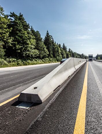 Permanent concrete barrier on the Slovenian motorway